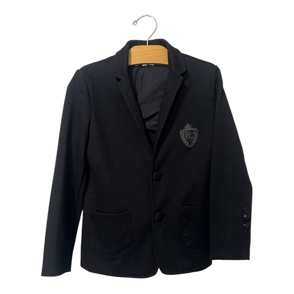 Petit Clair Boys Blazer Soft Shell Sz 8 Black Crest Formal Wedding Holiday Suit